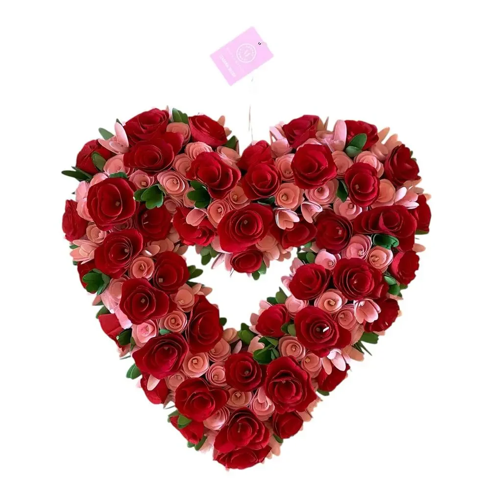 Martha Stewart Wood Curl Heart Wreath 20in Pink & Red Valentines Day Decor NEW